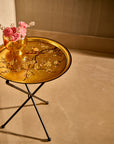 Sakura Black & Gold Hand-Painted Round Foldable Metal Tray Table