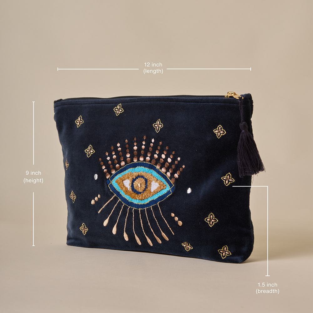 Navy Velvet Travel Pouch - Amaara Home