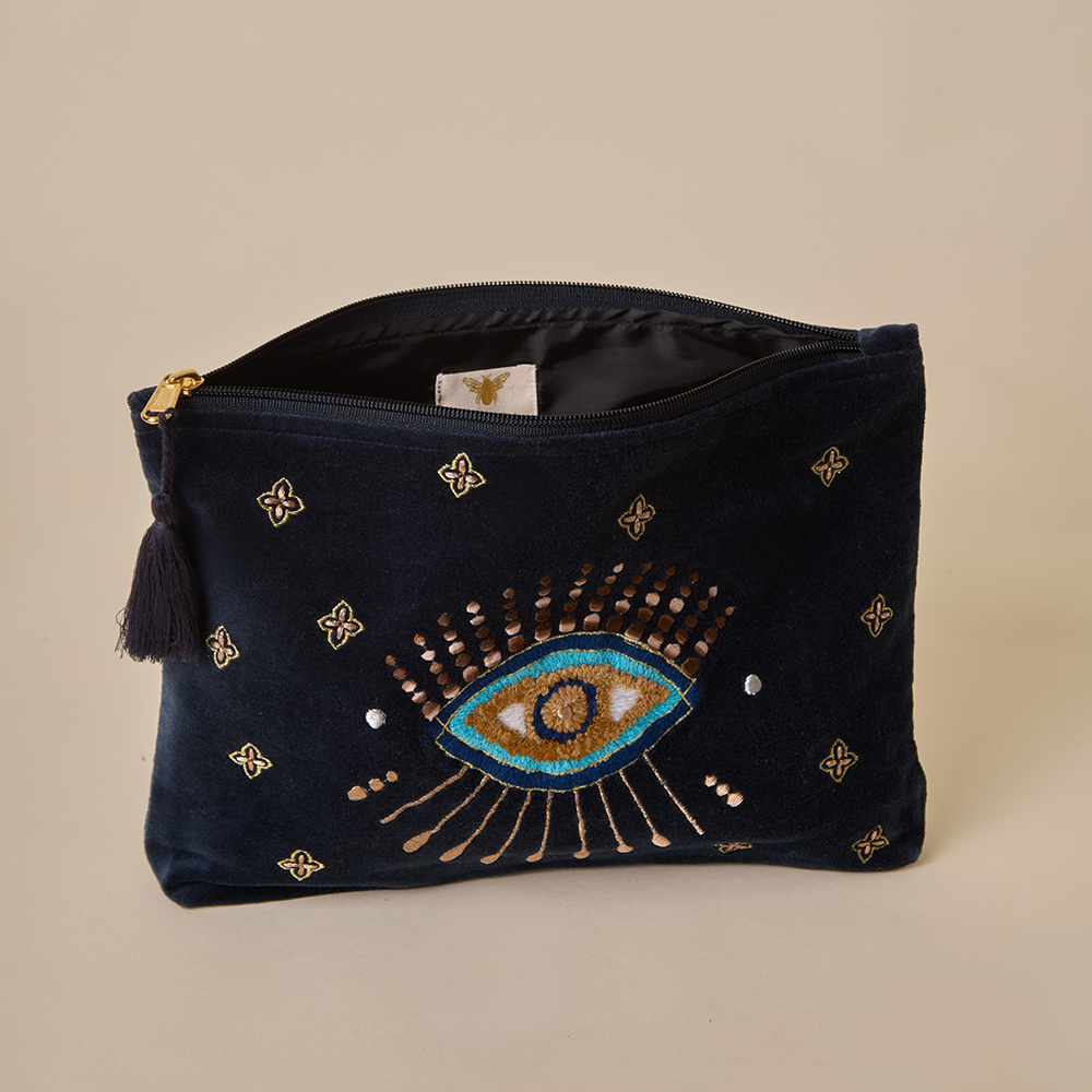 Navy Velvet Travel Pouch - Amaara Home