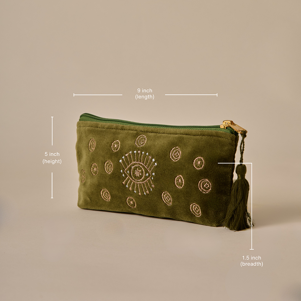 Olive Velvet Pencil Pouch - Amaara Home