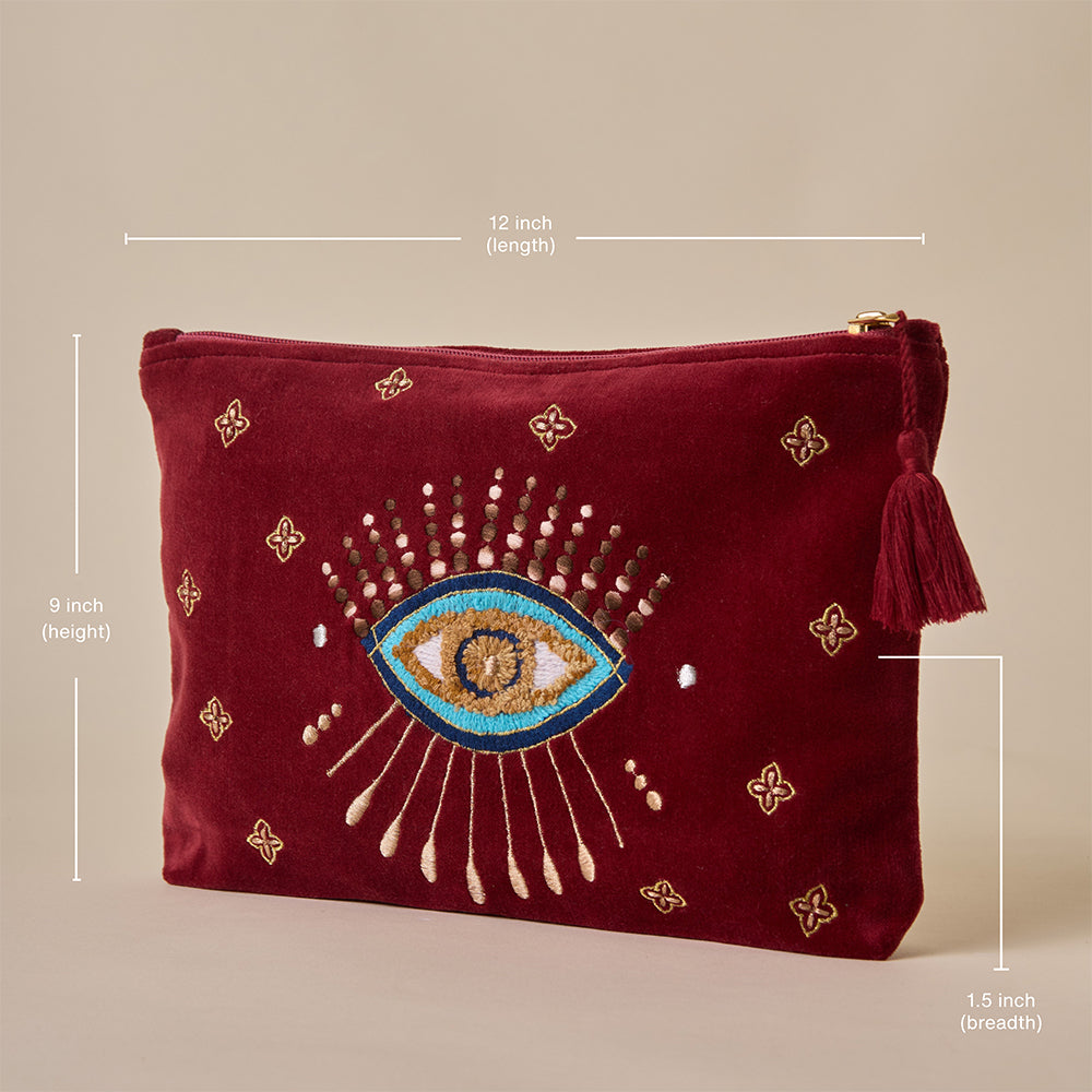 Maroon Velvet Travel Pouch - Amaara Home