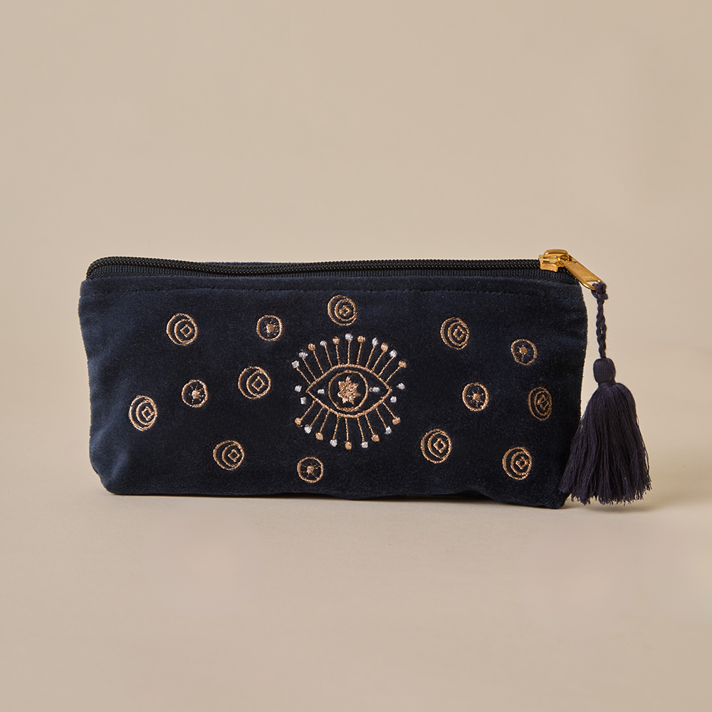 Navy Velvet Pencil Pouch
