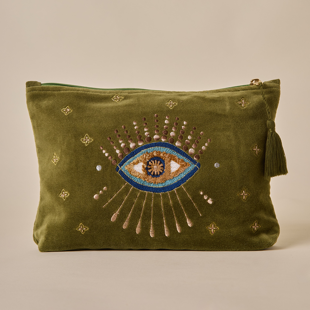 Olive Velvet Travel Pouch - Amaara Home