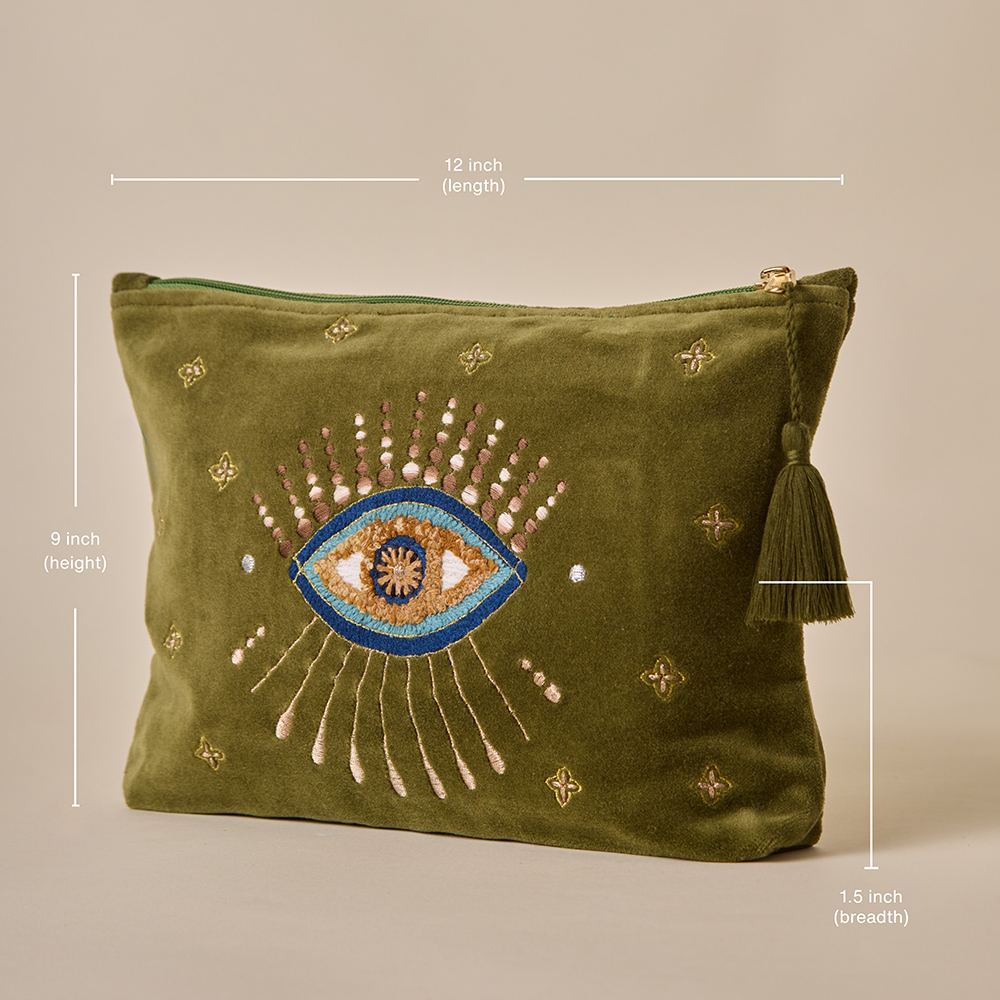Olive Velvet Travel Pouch - Amaara Home