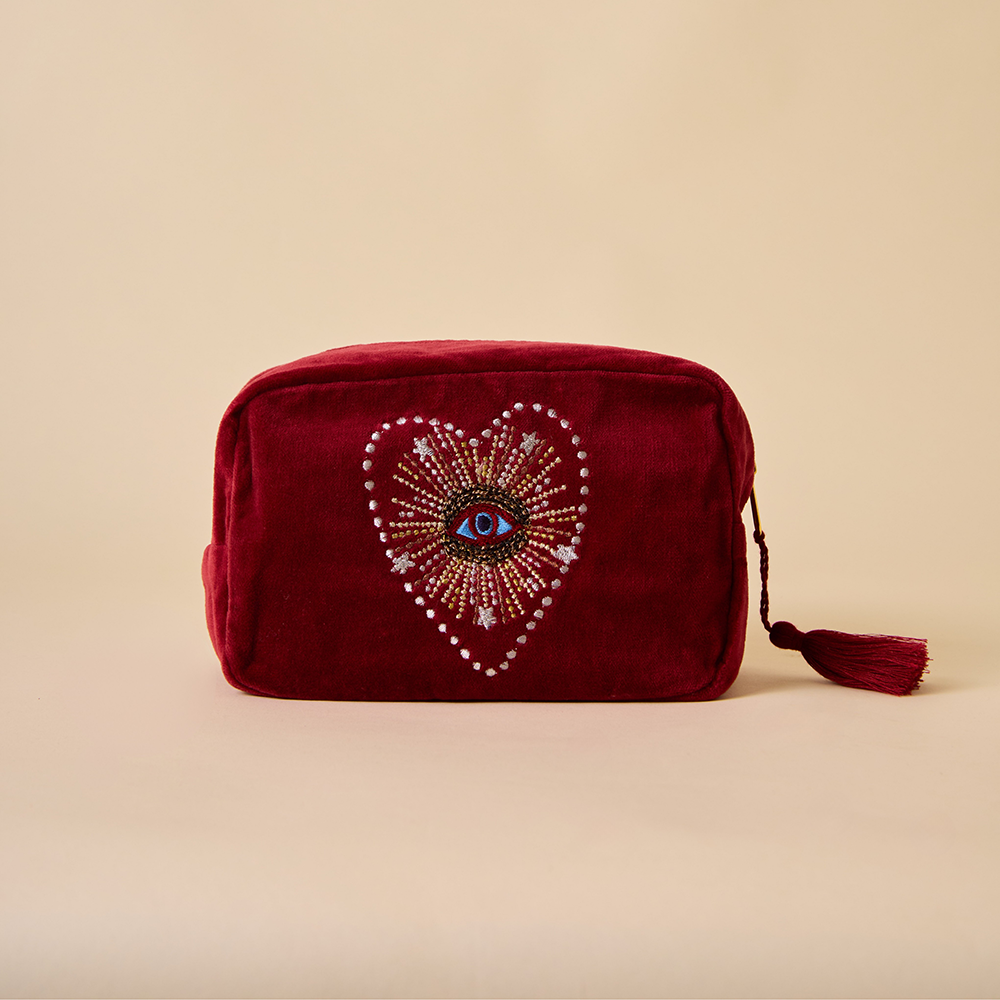 Maroon Velvet Pencil Pouch - Amaara Home
