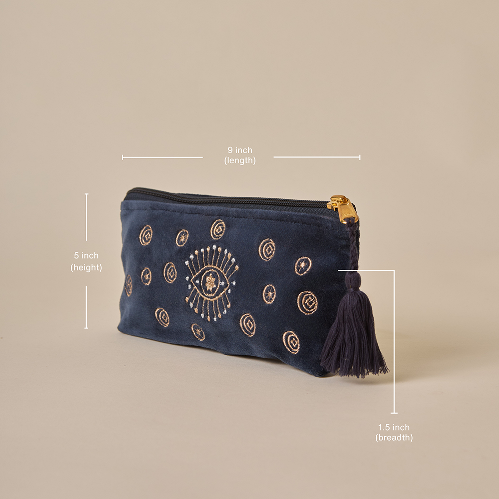 Navy Velvet Pencil Pouch - Amaara Home