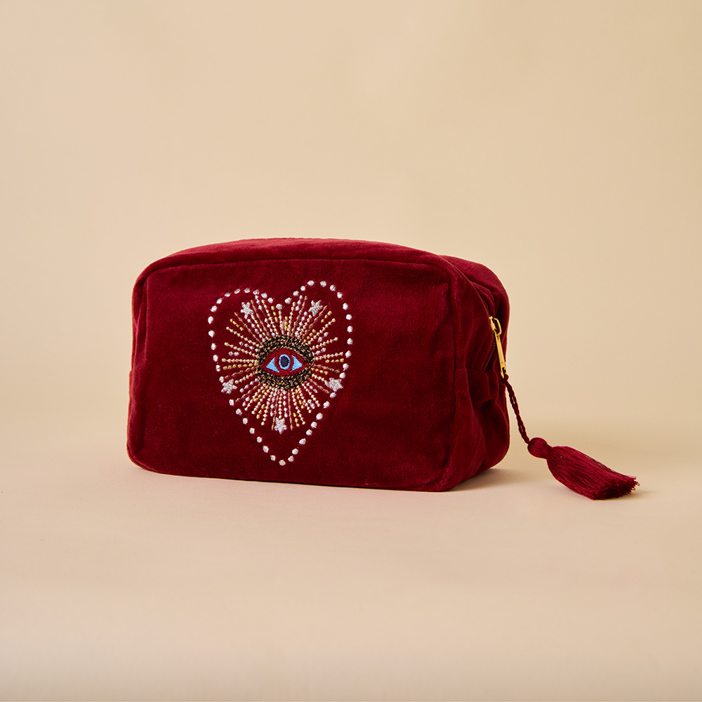 Maroon Velvet Makeup Pouch - Amaara Home