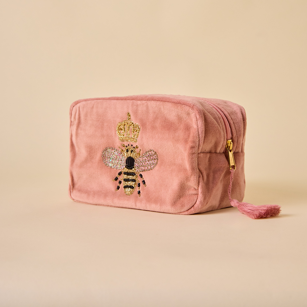 Tea Rose Pink Velvet Makeup Pouch - Amaara Home