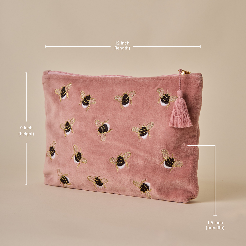 Tea Rose Pink Velvet Travel Pouch - Amaara Home