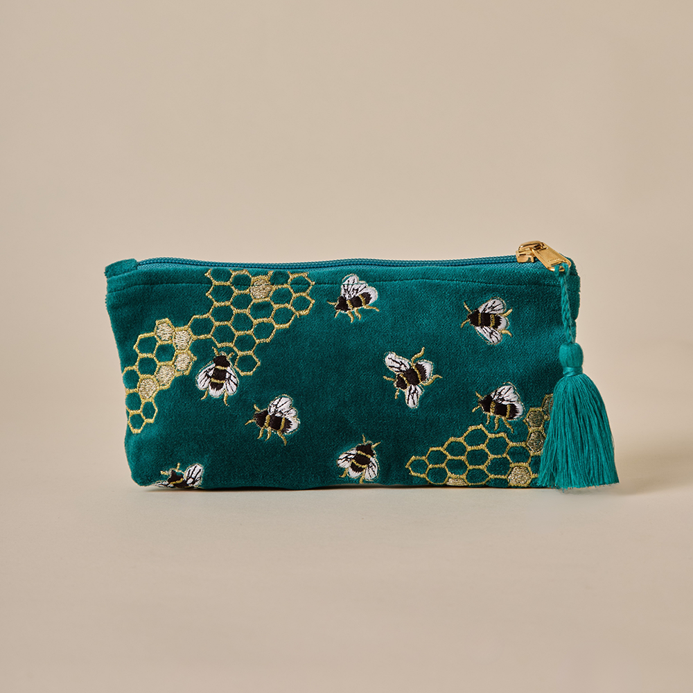 Teal Velvet Pencil Pouch