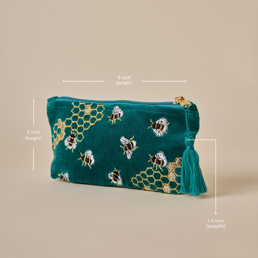 Teal Velvet Pencil Pouch