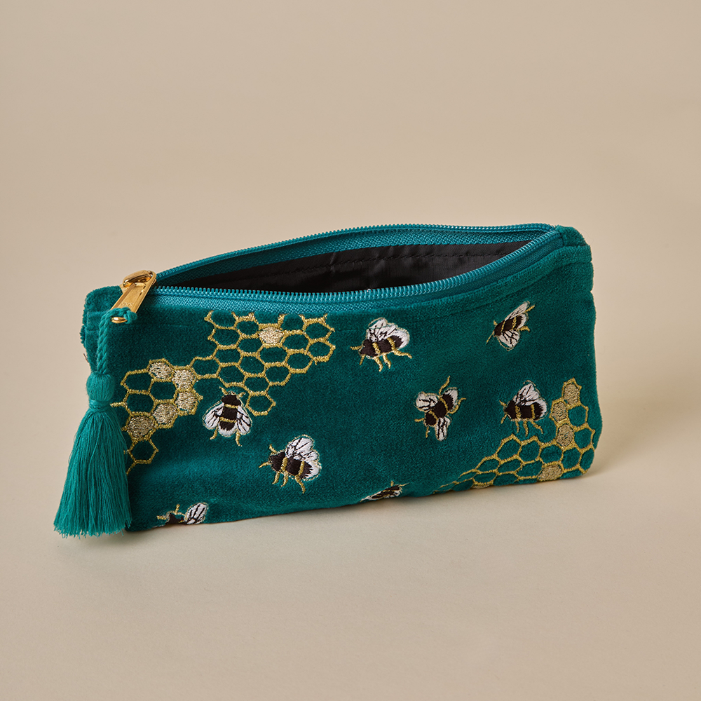 Teal Velvet Pencil Pouch