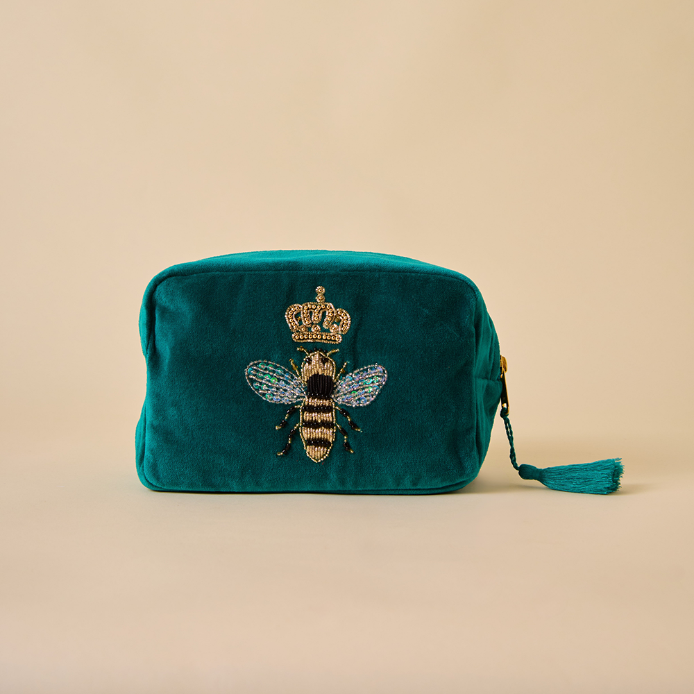 Teal Velvet Makeup Pouch