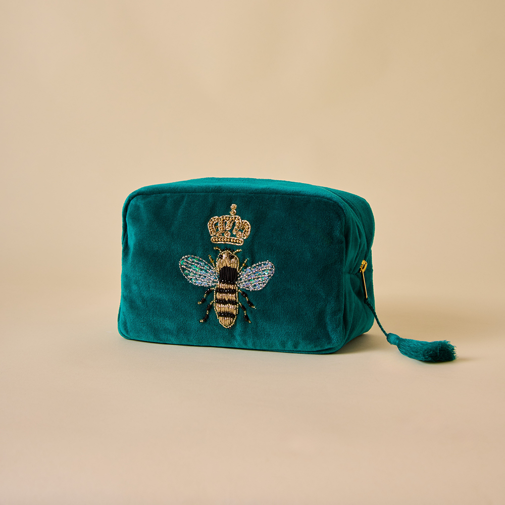 Teal Velvet Makeup Pouch