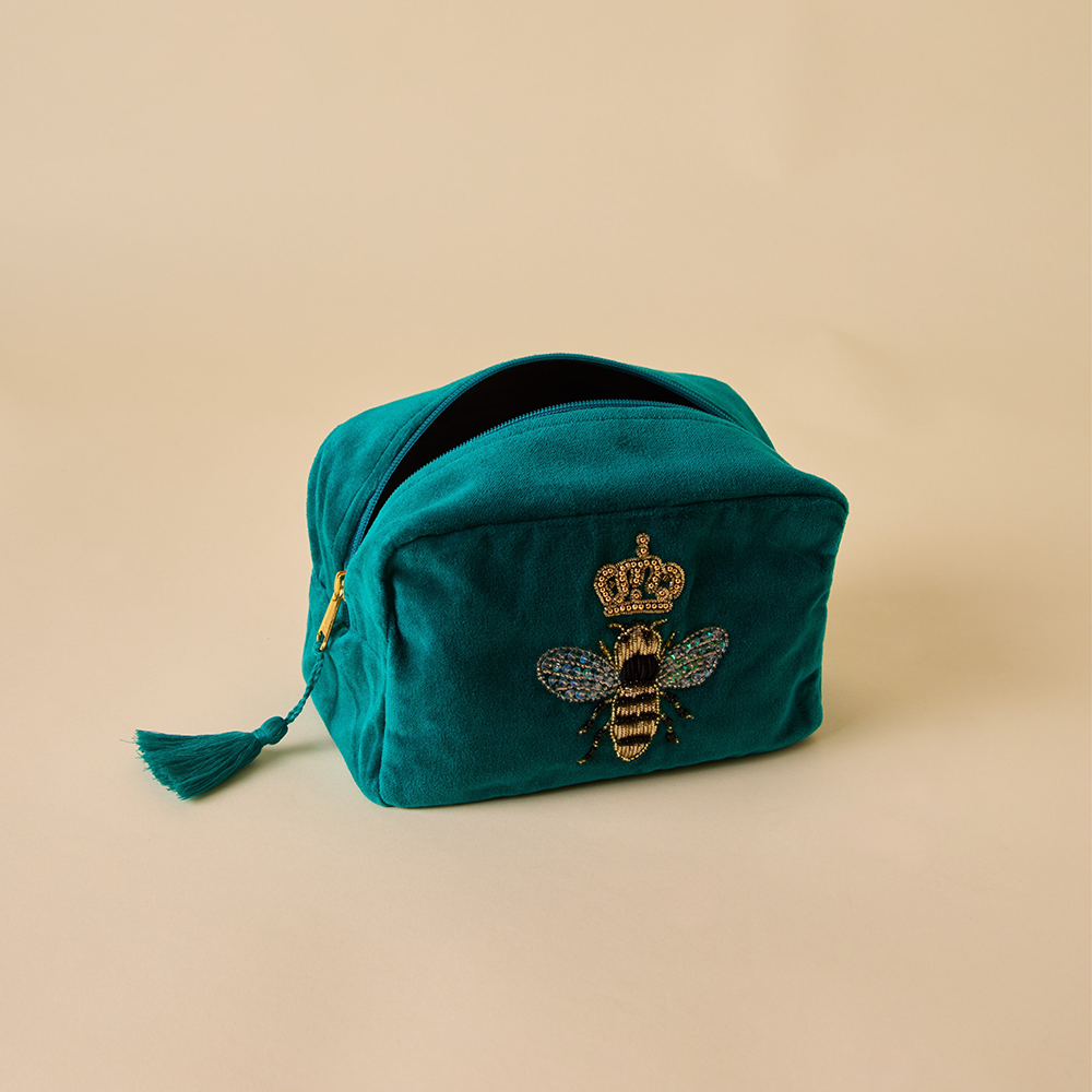 Teal Velvet Makeup Pouch
