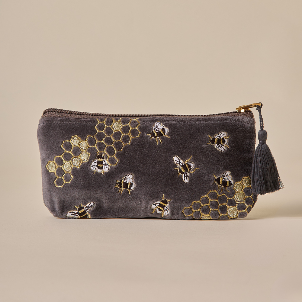 Grey Velvet Pencil Pouch