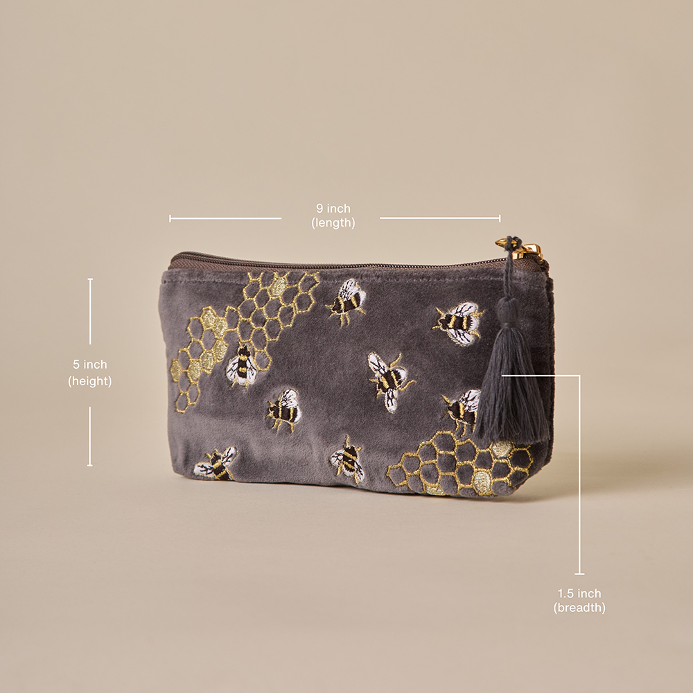Grey Velvet Pencil Pouch