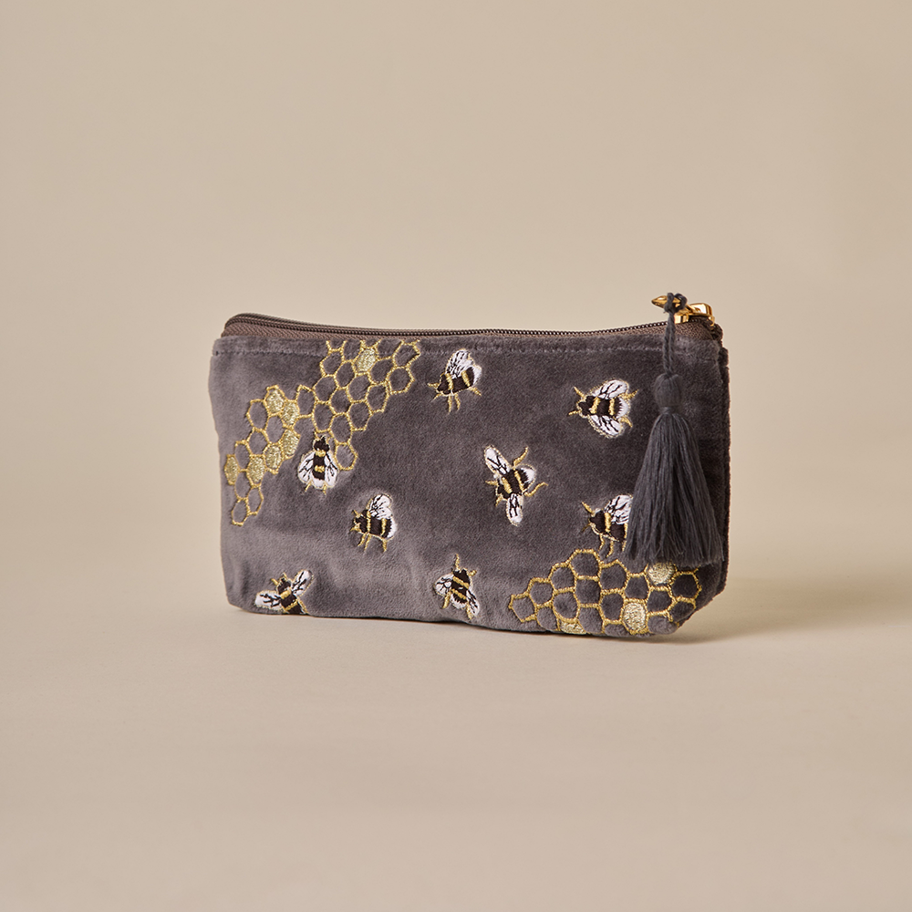 Grey Velvet Pencil Pouch