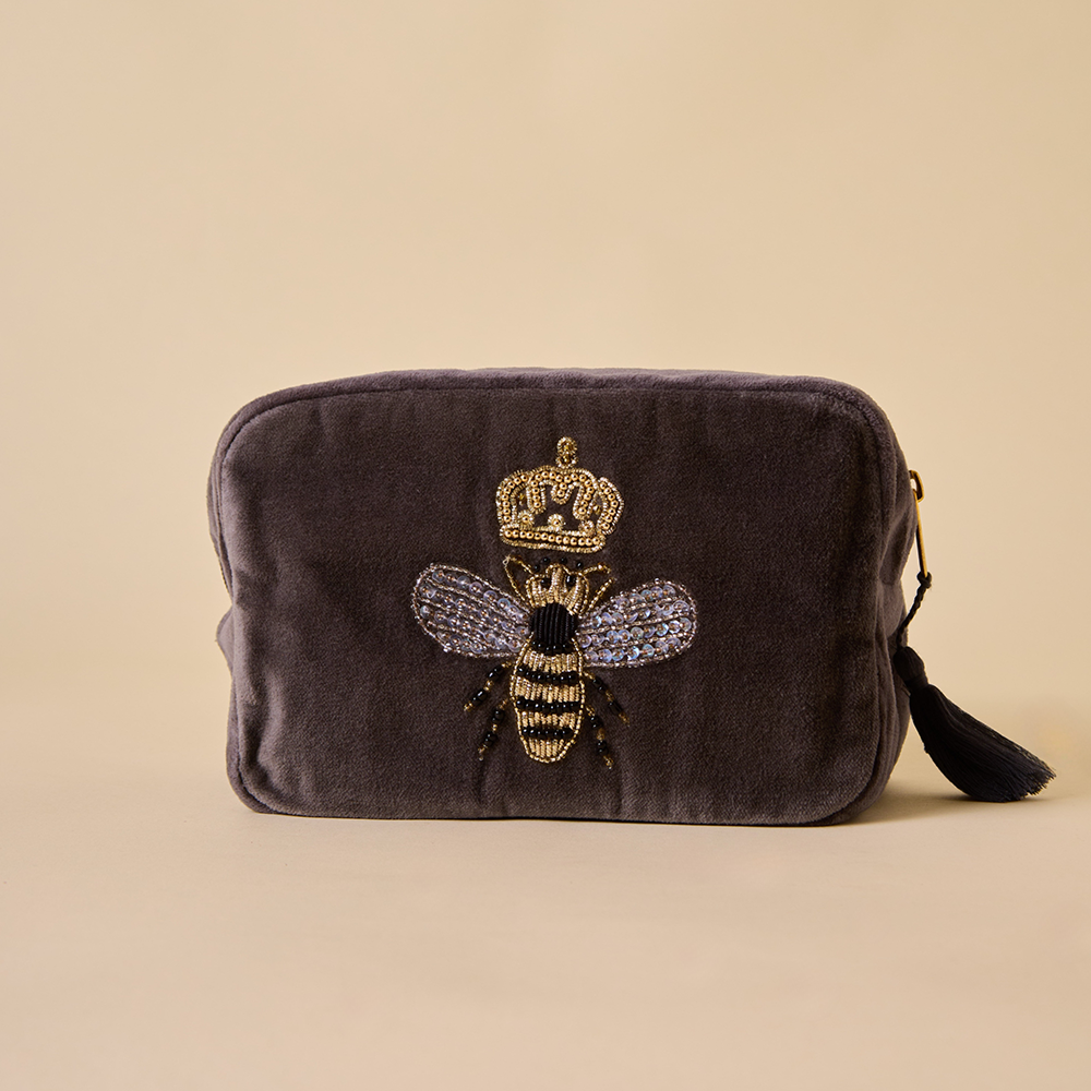 Grey Velvet Makeup Pouch