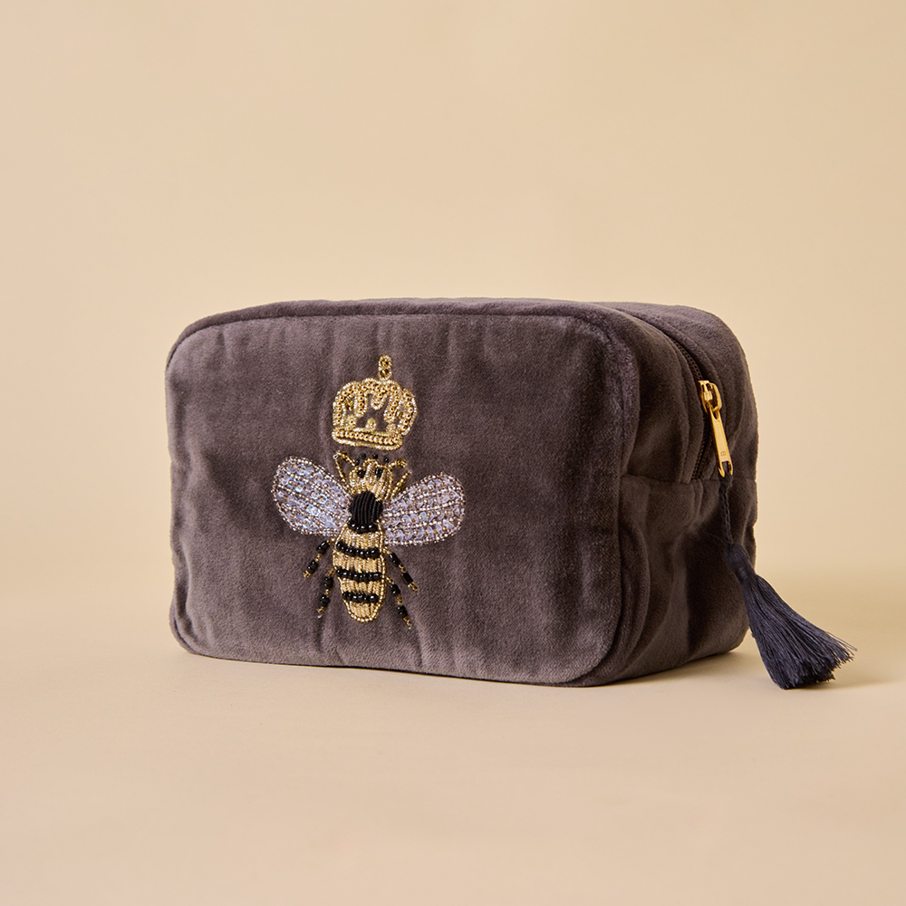 Grey Velvet Makeup Pouch