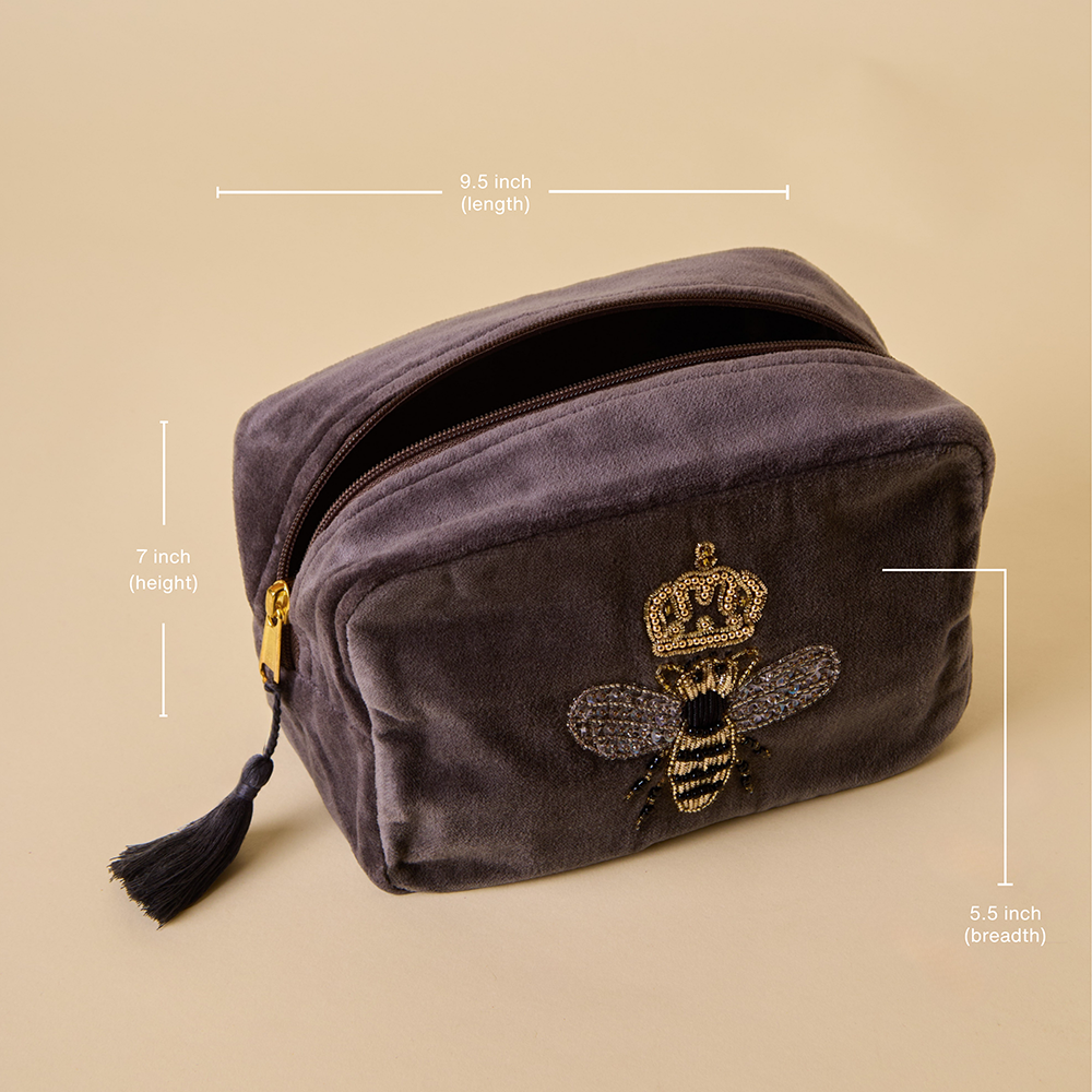 Grey Velvet Makeup Pouch