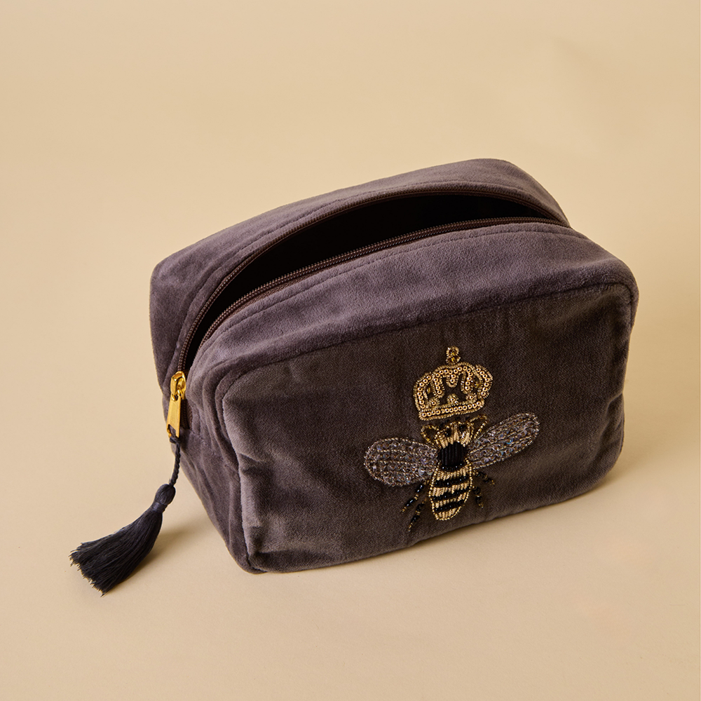 Grey Velvet Makeup Pouch
