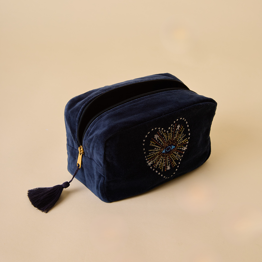 Navy Velvet Makeup Pouch - Amaara Home