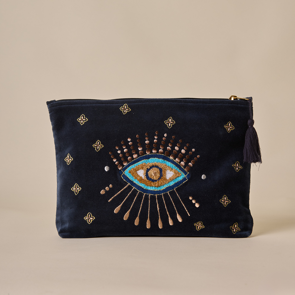 Navy Velvet Travel Pouch - Amaara Home