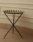 Peony Black Hand-Painted Round Foldable Metal Tray Table