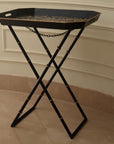 Peony Black Hand-Painted Rectangular Metal Tray with Attached Stand