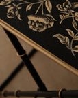 Peony Black Hand-Painted Rectangular Metal Tray with Attached Stand