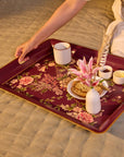 Rosa Maroon Hand-Painted Rectangular Foldable Metal Tray Table
