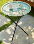 Magnolia Light Blue Hand-Painted Round Foldable Metal Tray Table