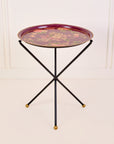 Rosa Maroon Hand-Painted Round Foldable Metal Tray Table