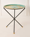 Magnolia Light Blue Hand-Painted Round Foldable Metal Tray Table