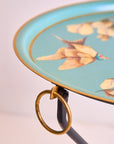 Magnolia Light Blue Hand-Painted Round Foldable Metal Tray Table