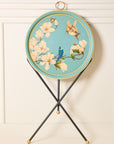 Magnolia Light Blue Hand-Painted Round Foldable Metal Tray Table