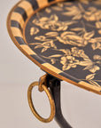 Peony Black Hand-Painted Round Foldable Metal Tray Table