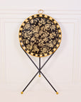 Peony Black Hand-Painted Round Foldable Metal Tray Table