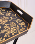 Peony Black Hand-Painted Rectangular Metal Tray with Attached Stand