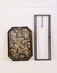 Peony Black Hand-Painted Rectangular Metal Tray with Attached Stand