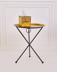 Sakura Black & Gold Hand-Painted Round Foldable Metal Tray Table