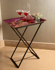 Rosa Maroon Hand-Painted Rectangular Foldable Metal Tray Table