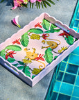 Monkeys In Mischief Pink Hand-Painted Rectangular Wooden Serving Tray