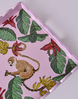 Monkeys In Mischief Pink Hand-Painted Rectangular Wooden Serving Tray
