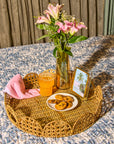 Handwoven Rattan Scalloped Round Side Table