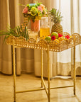 Rattan Scalloped Rectangular Side Table