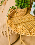 Handwoven Rattan Scalloped Round Side Table