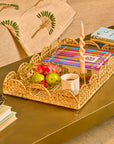 Rattan Scalloped Rectangular Side Table