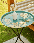 Magnolia Light Blue Hand-Painted Round Foldable Metal Tray Table